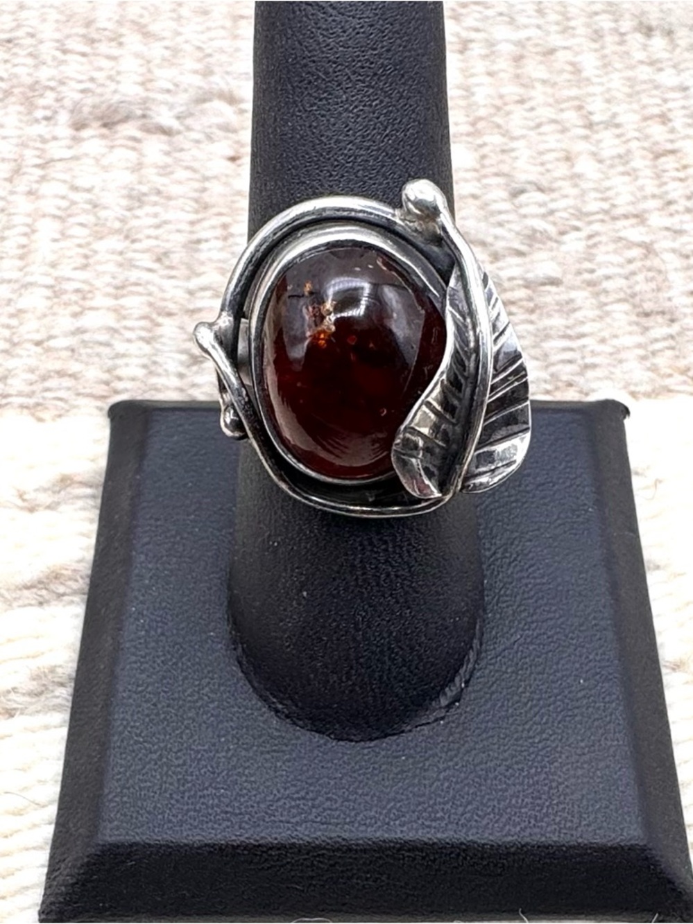 Antique Art Nouveau Sterling Silver Natural Amber Womens Ring 7.5